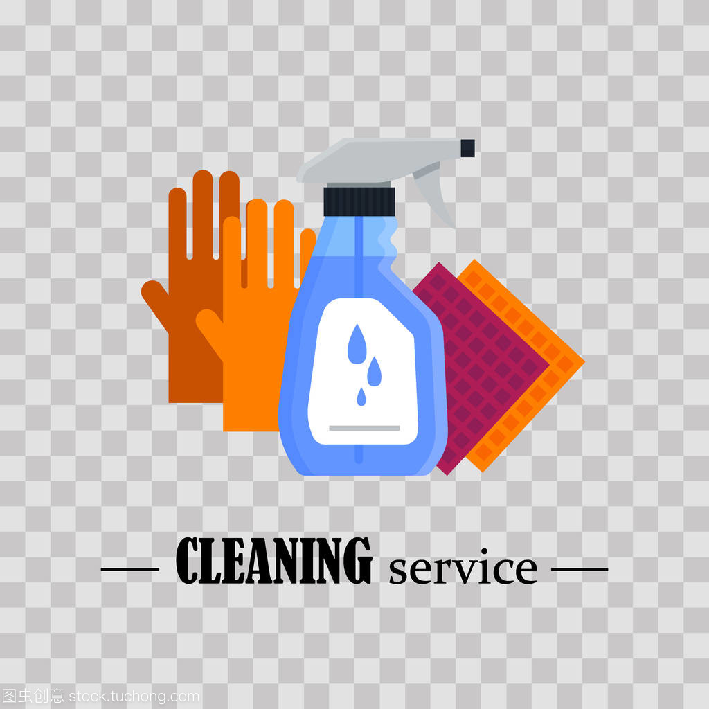 清潔服務(wù)。在透明的背景上設(shè)置房屋清潔工具。洗滌劑和消毒劑產(chǎn)品, 洗滌用家用設(shè)備. 平面矢量圖解